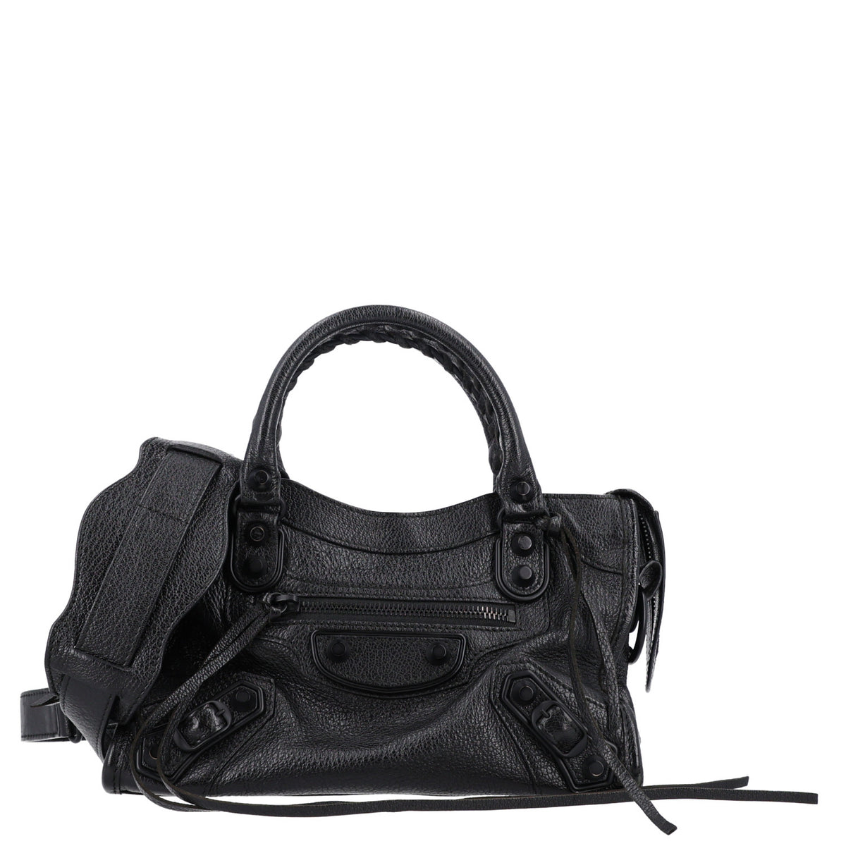 Shiny Goatskin Matte Black Metallic Edge Hardware Mini City Black