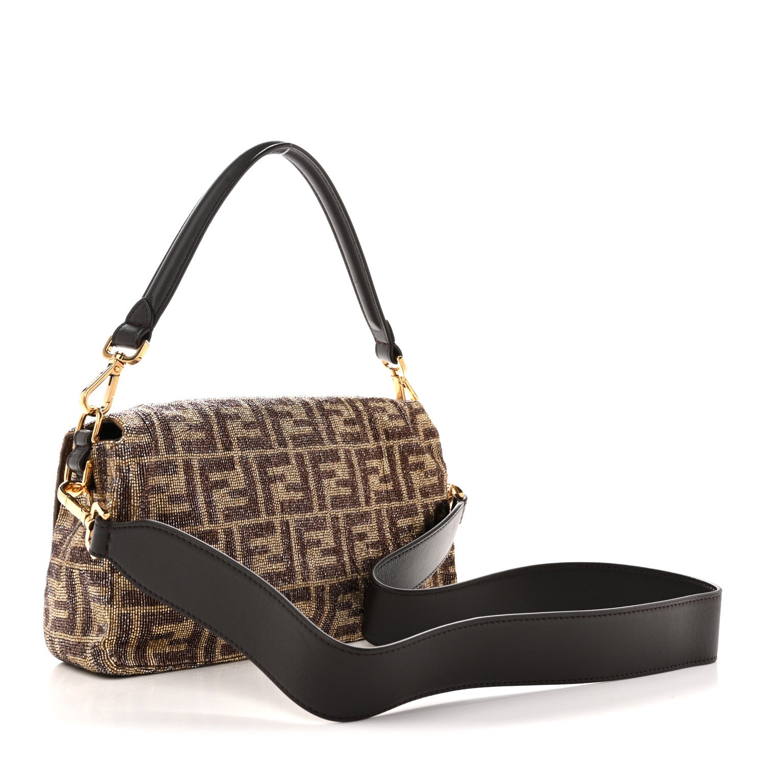 Fendi Vitello King Beaded Zucca Baguette Mogano Panna Ebano 3 of 13