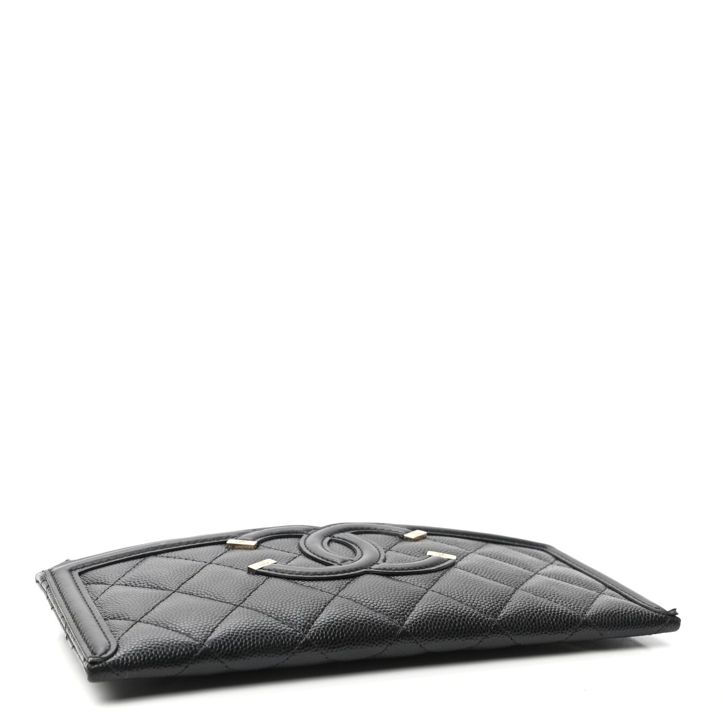 Caviar Quilted Filigree Zip Pouch Black