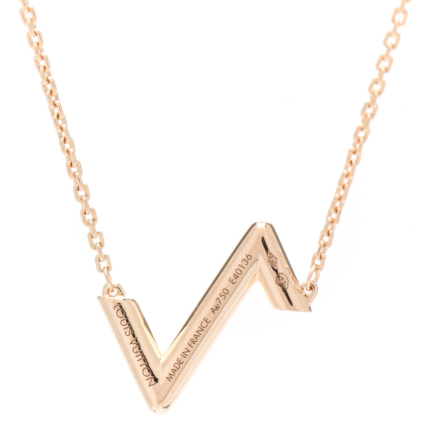 18K Pink Gold LV Volt Upside Down Pendant Necklace
