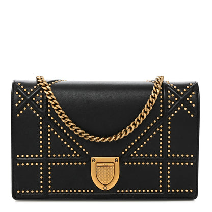 Christian Dior Calfskin Studded Diorama Wallet on Chain Pouch Black 1 of 10