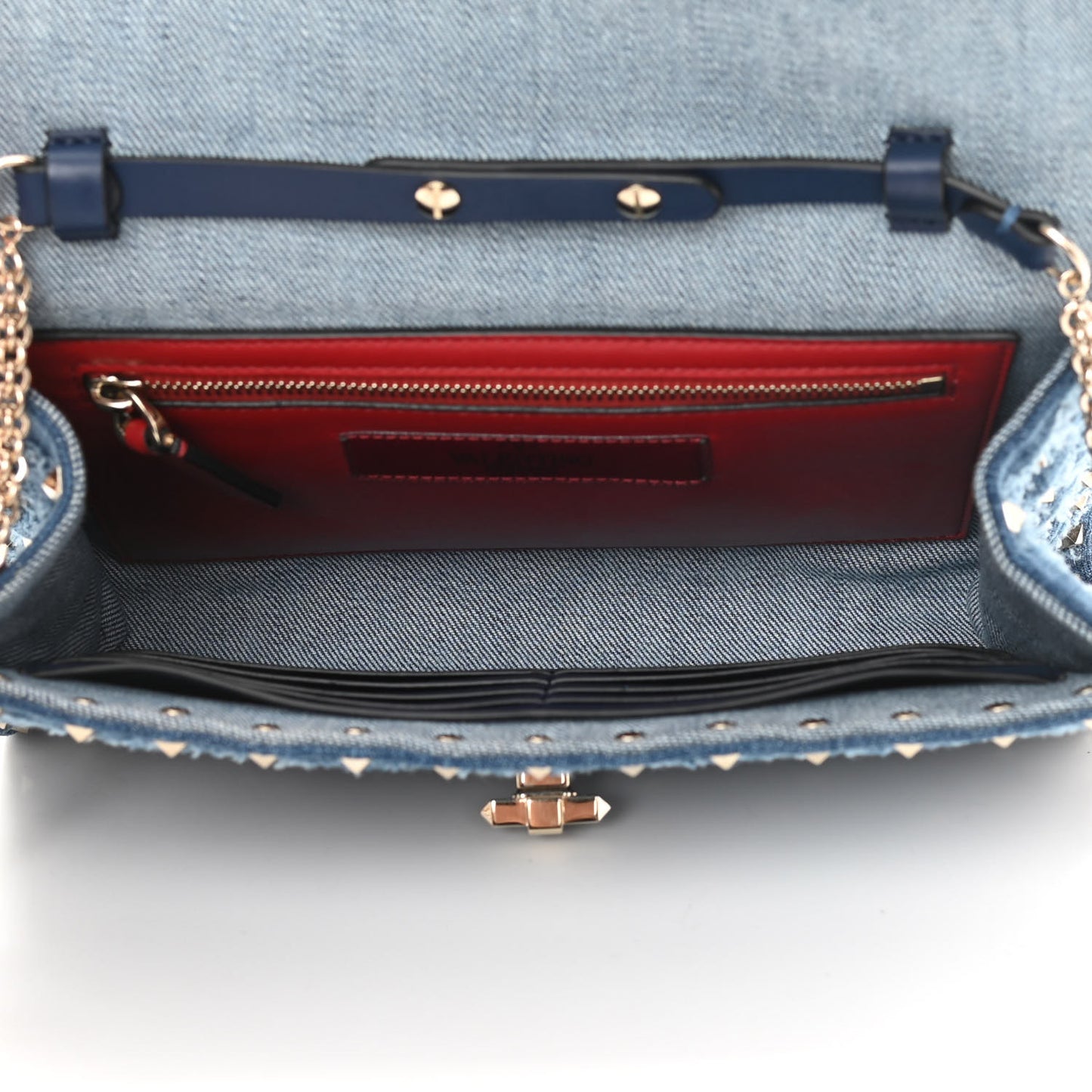 Denim Rockstud Spike Wallet on Chain Blue