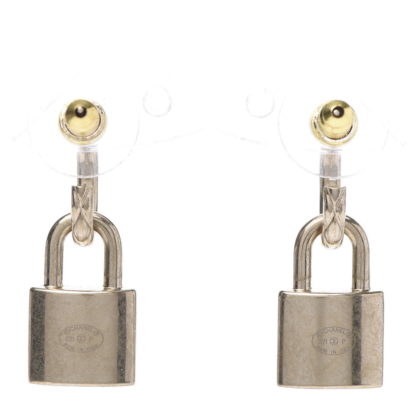 Metal Lock Drop Earrings Light Gold