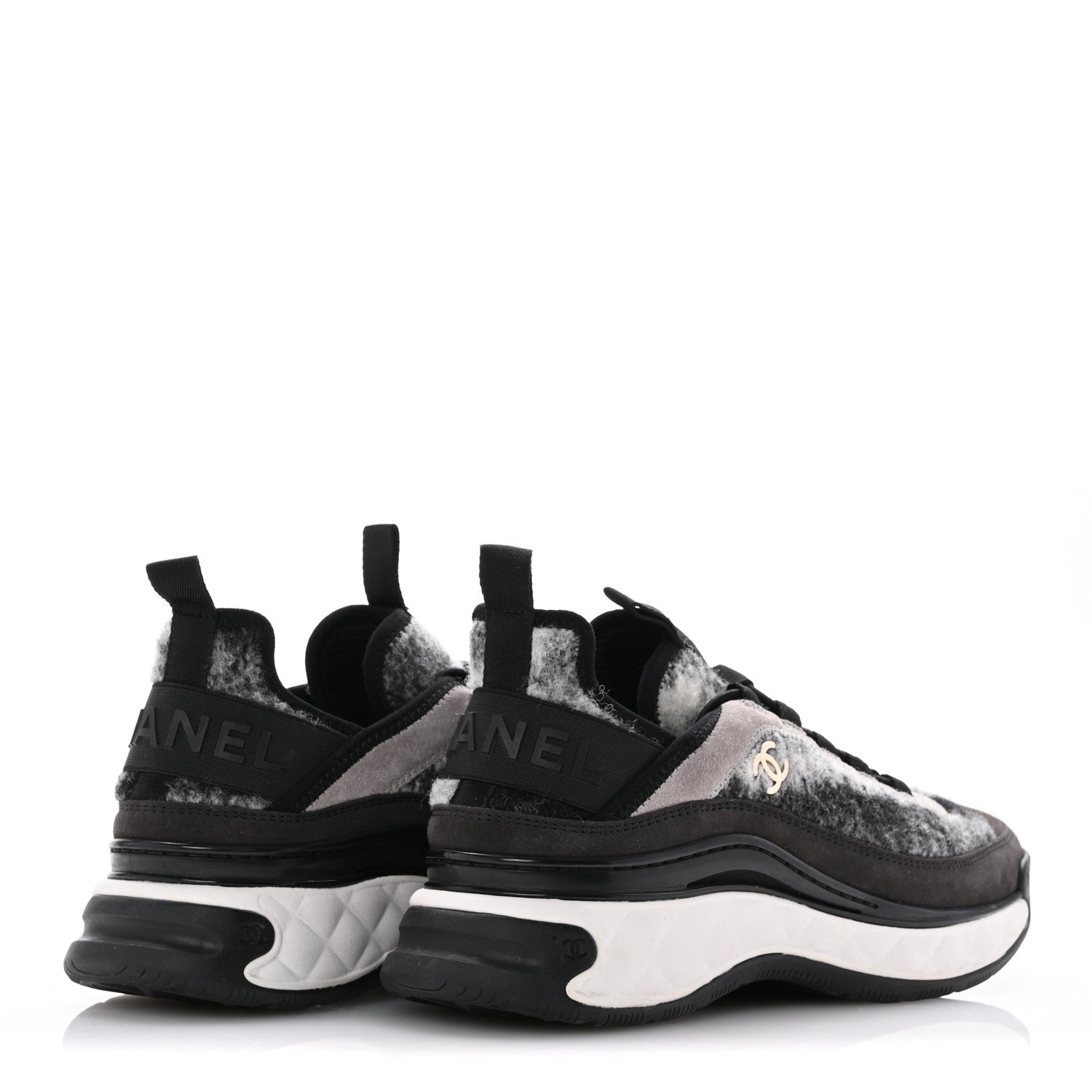 Chanel Fabric Suede Calfskin CC Sneakers 39 Gray 5 of 9