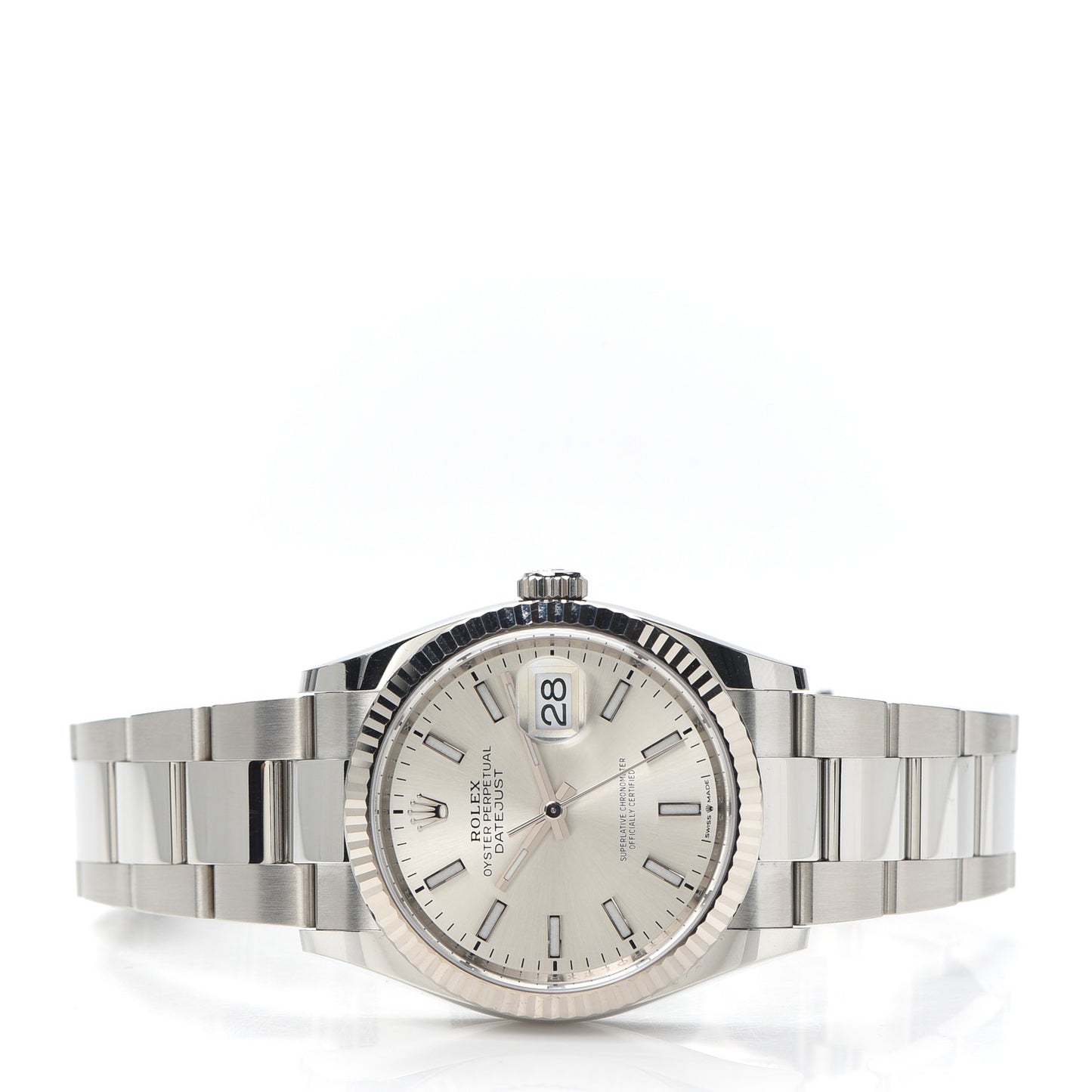 Stainless Steel 18K White Gold 36mm Oyster Perpetual Datejust Watch Silver 126234