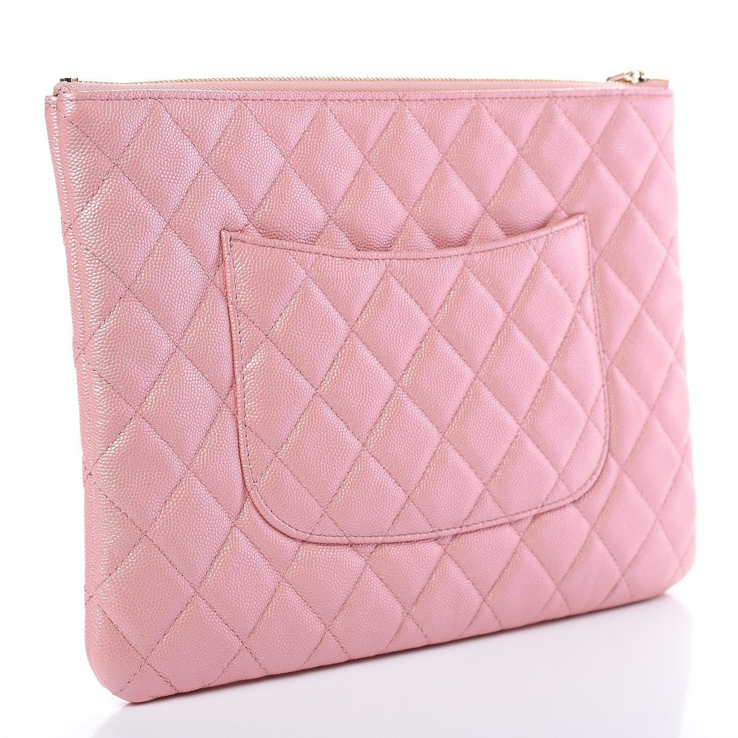 Iridescent Caviar Quilted Medium Cosmetic Case Rose Pink