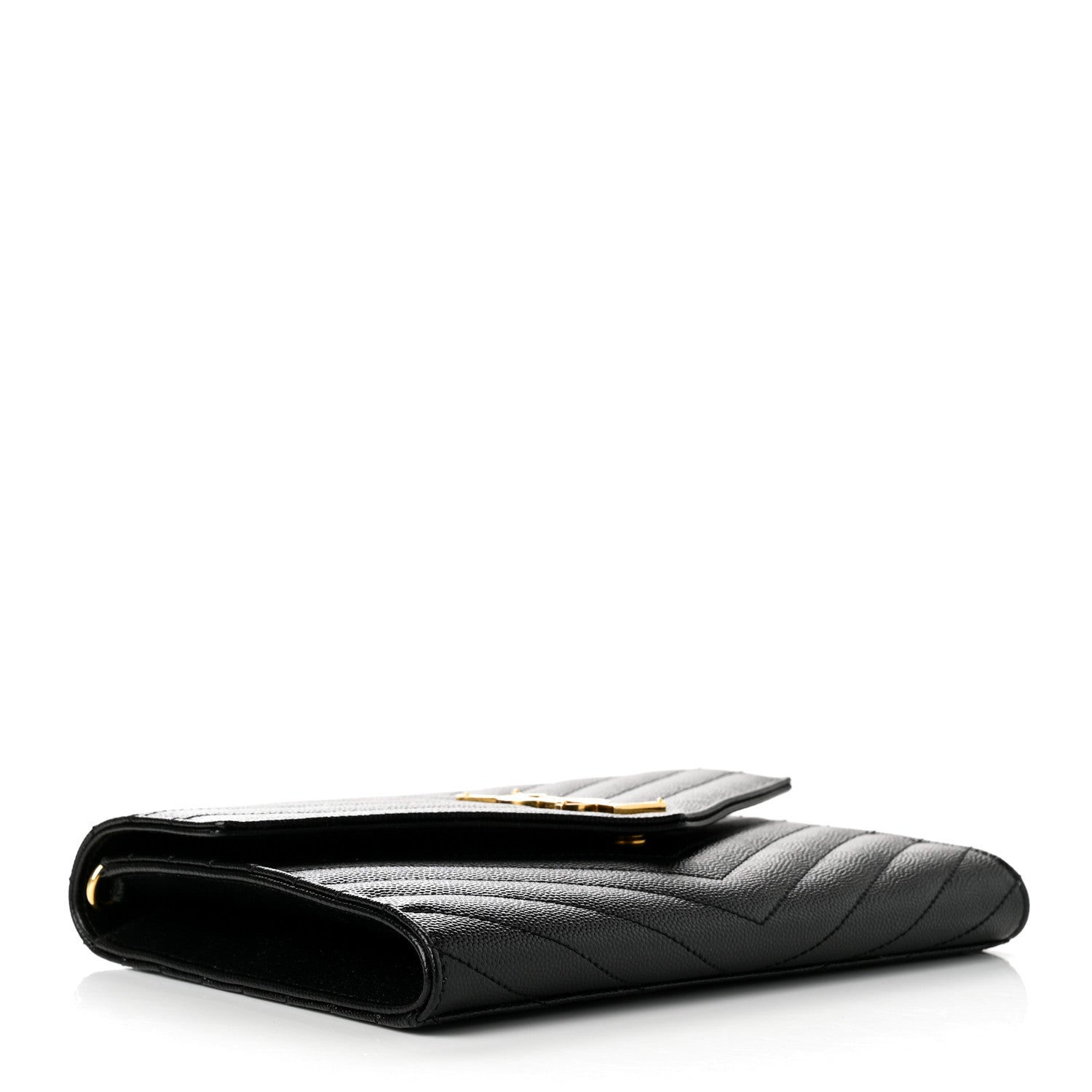Saint Laurent Grain De Poudre Matelasse Chevron Monogram Envelope Clutch Black 4 of 9