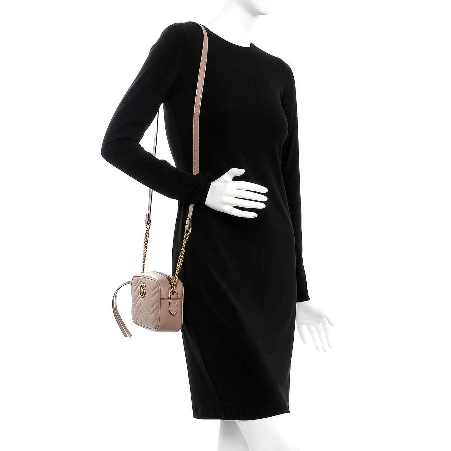 Calfskin Matelasse Mini GG Marmont Chain Shoulder Bag Nude