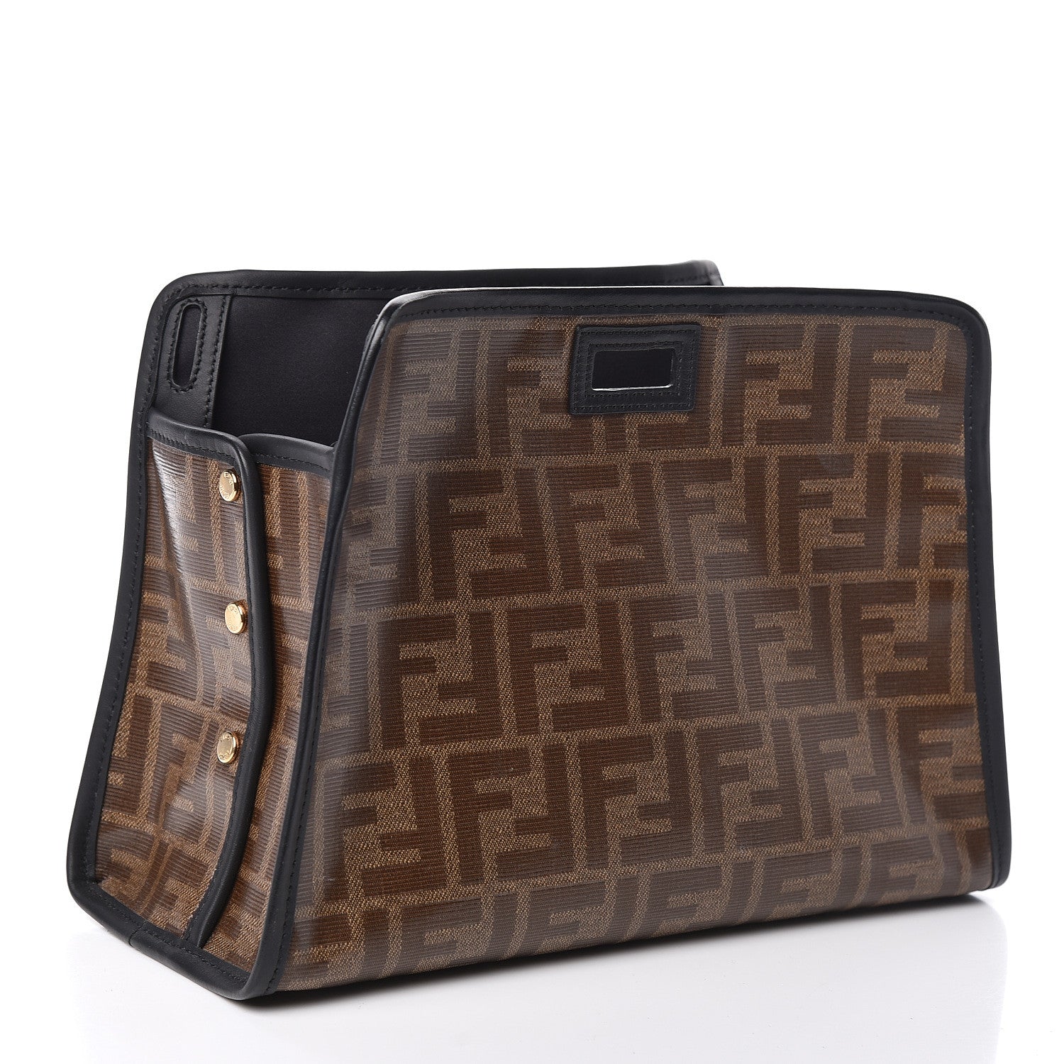 Fendi Glazed Fabric Vitello Century FF 1974 Stamp Patch Mini Peekaboo Defender Cover Mogano Panna Black 3 of 10
