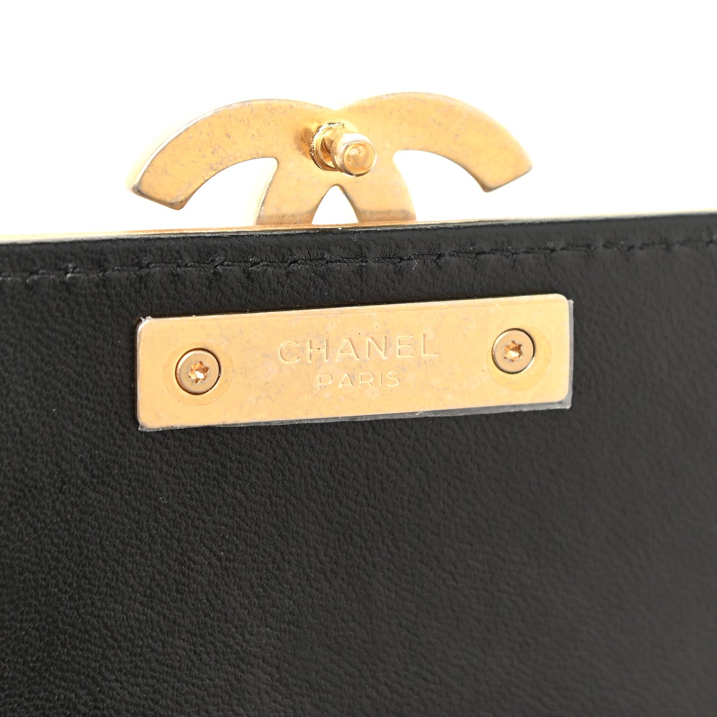 Lambskin Quilted CC Chic Flap Card Holder Black Gold