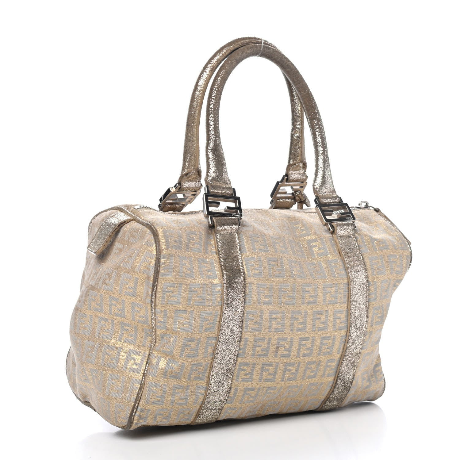 Fendi Metallic Jacquard Zucchino Mini Forever Boston Gold Silver 2 of 5