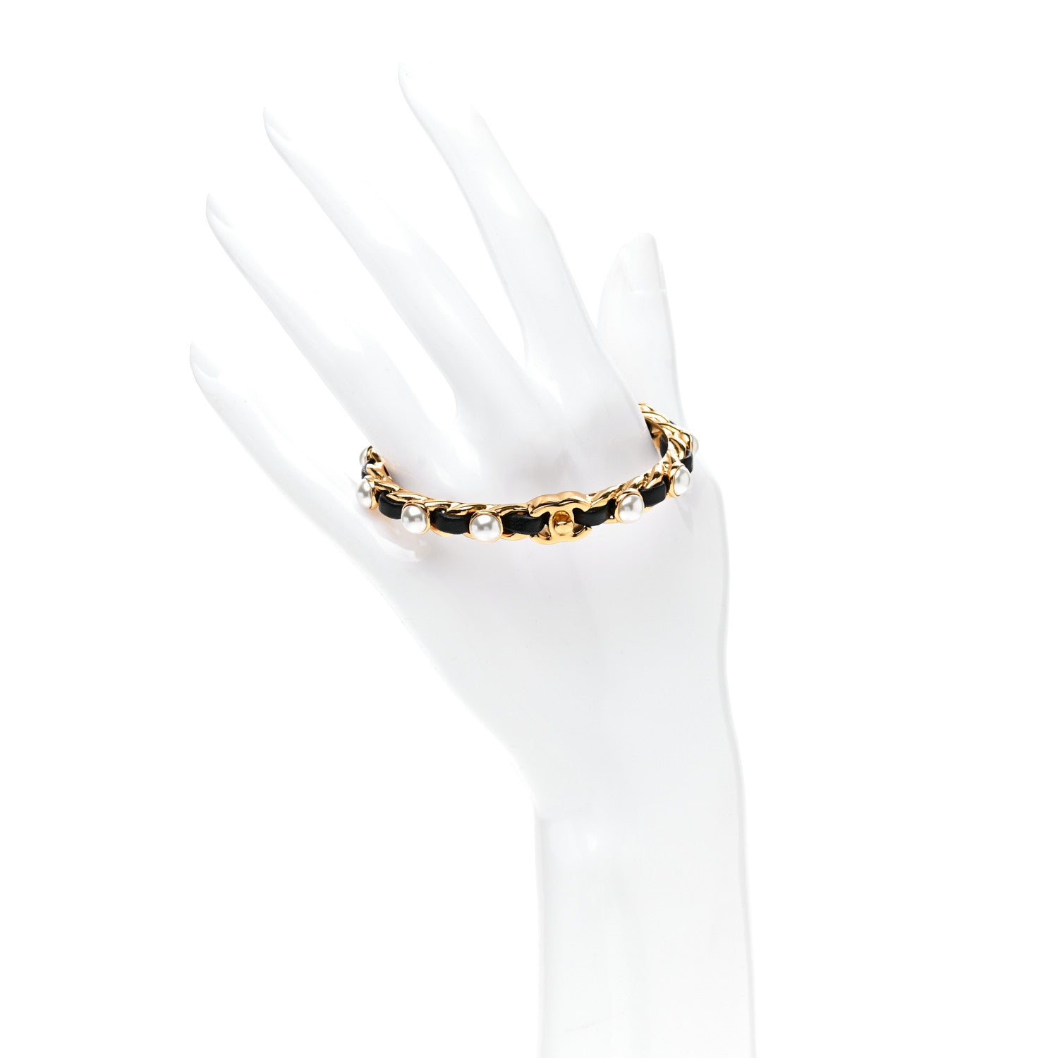 Chanel Lambskin Pearl CC Cuff Bracelet Black Gold 2 of 5