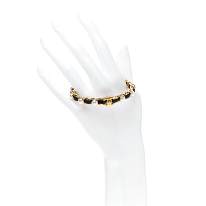 Chanel Lambskin Pearl CC Cuff Bracelet Black Gold 2 of 5
