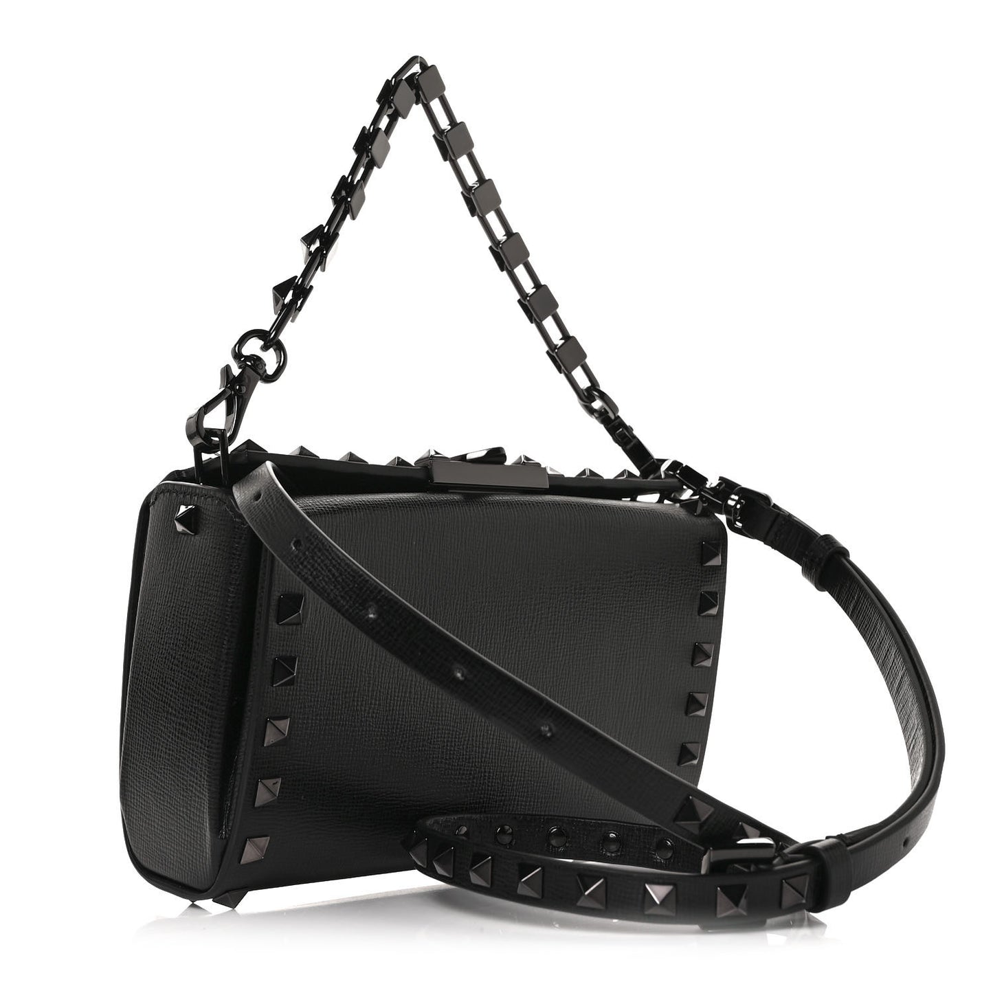 Grainy Calfskin Rockstud Clutch Black