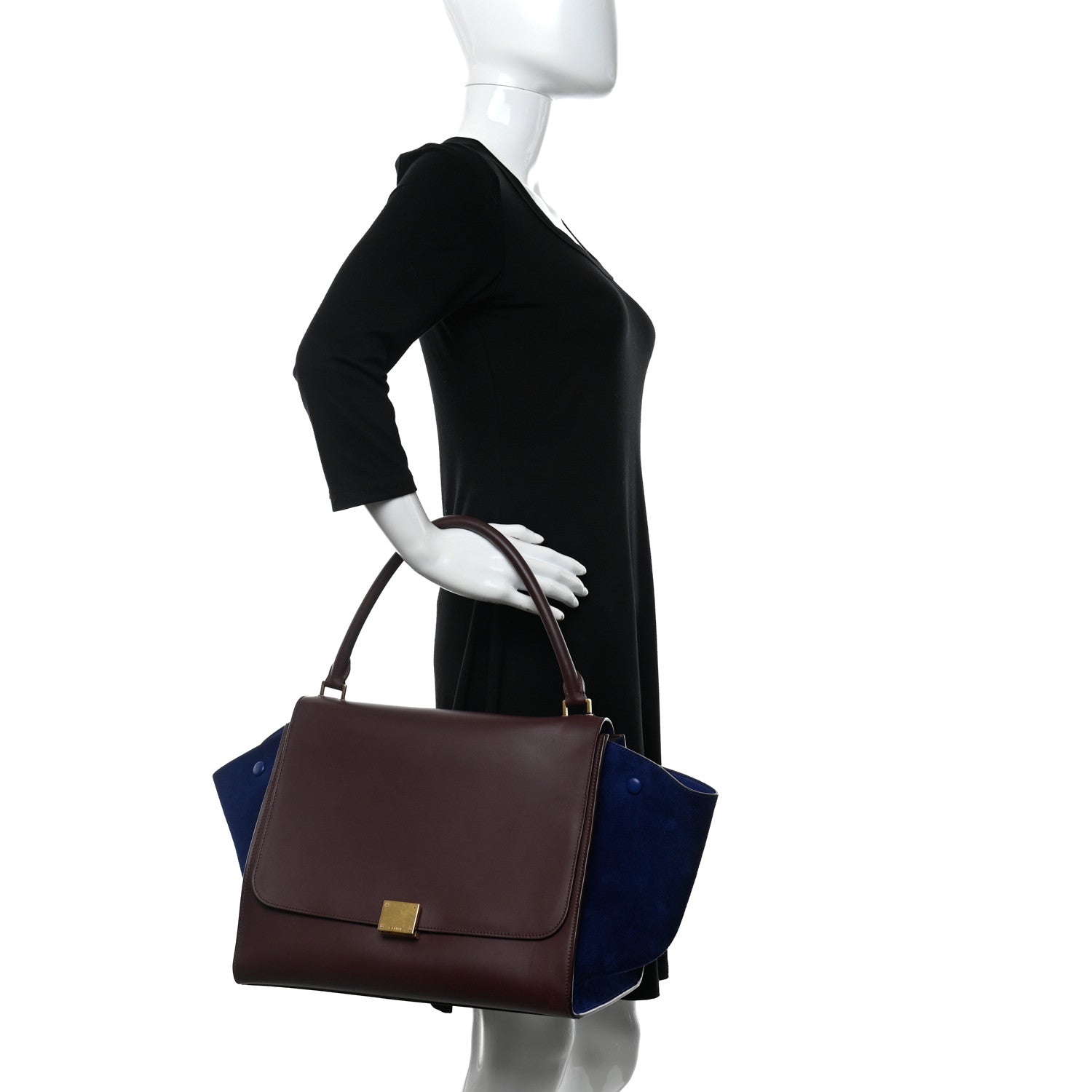 Celine Smooth Calfskin Suede Large Bi-Color Trapeze Burgundy 2 of 17