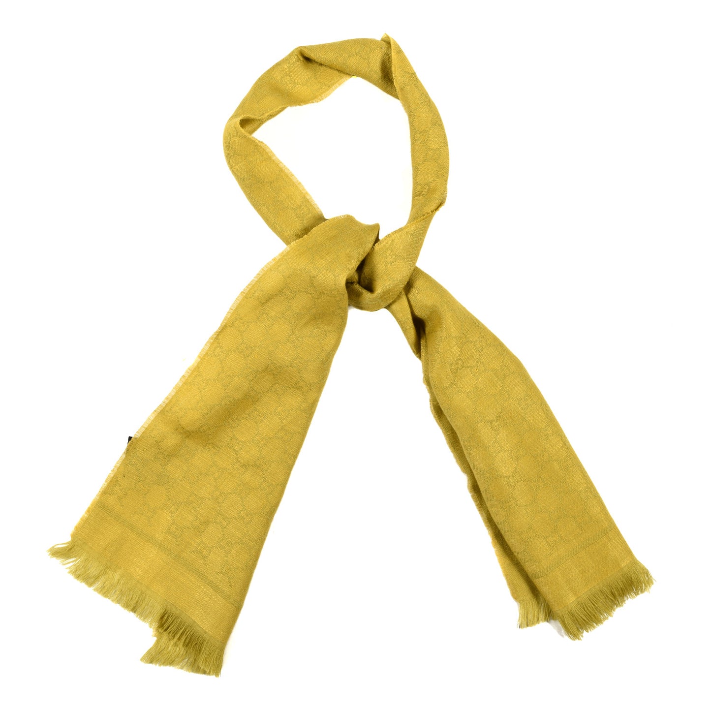 Wool Silk Monogram Fringe Scarf Marigold