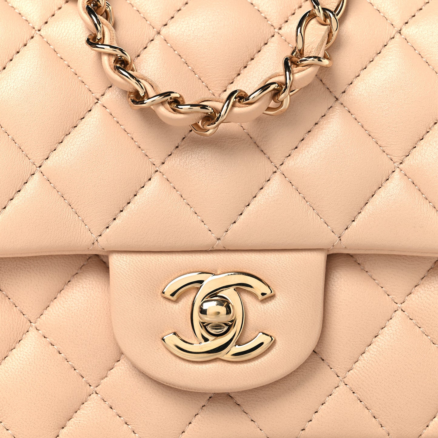 Lambskin Quilted Mini Square Flap Beige