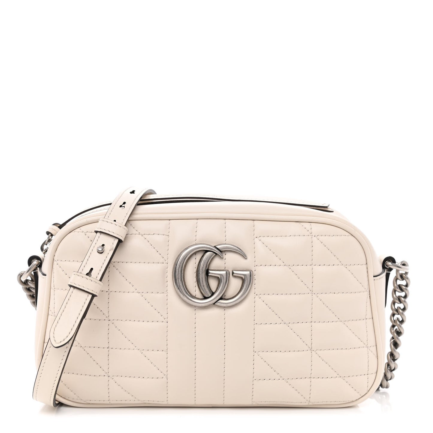 Calfskin Matelasse Aria Small GG Marmont Chain Shoulder Bag Mystic White