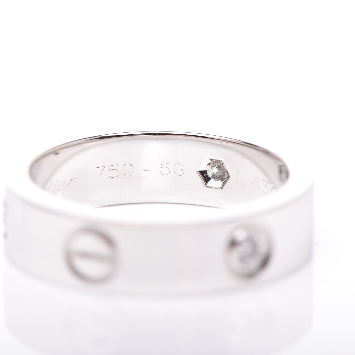 18K White Gold 3 Diamond 5.5mm LOVE Ring 56 7.75
