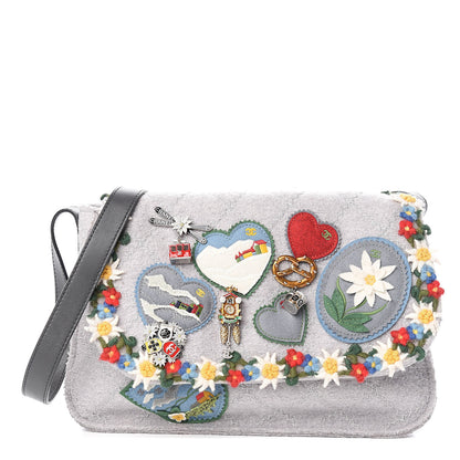 Chanel Felt Embroidered Small Crest Austrian Satchel Light Grey 1 of 10