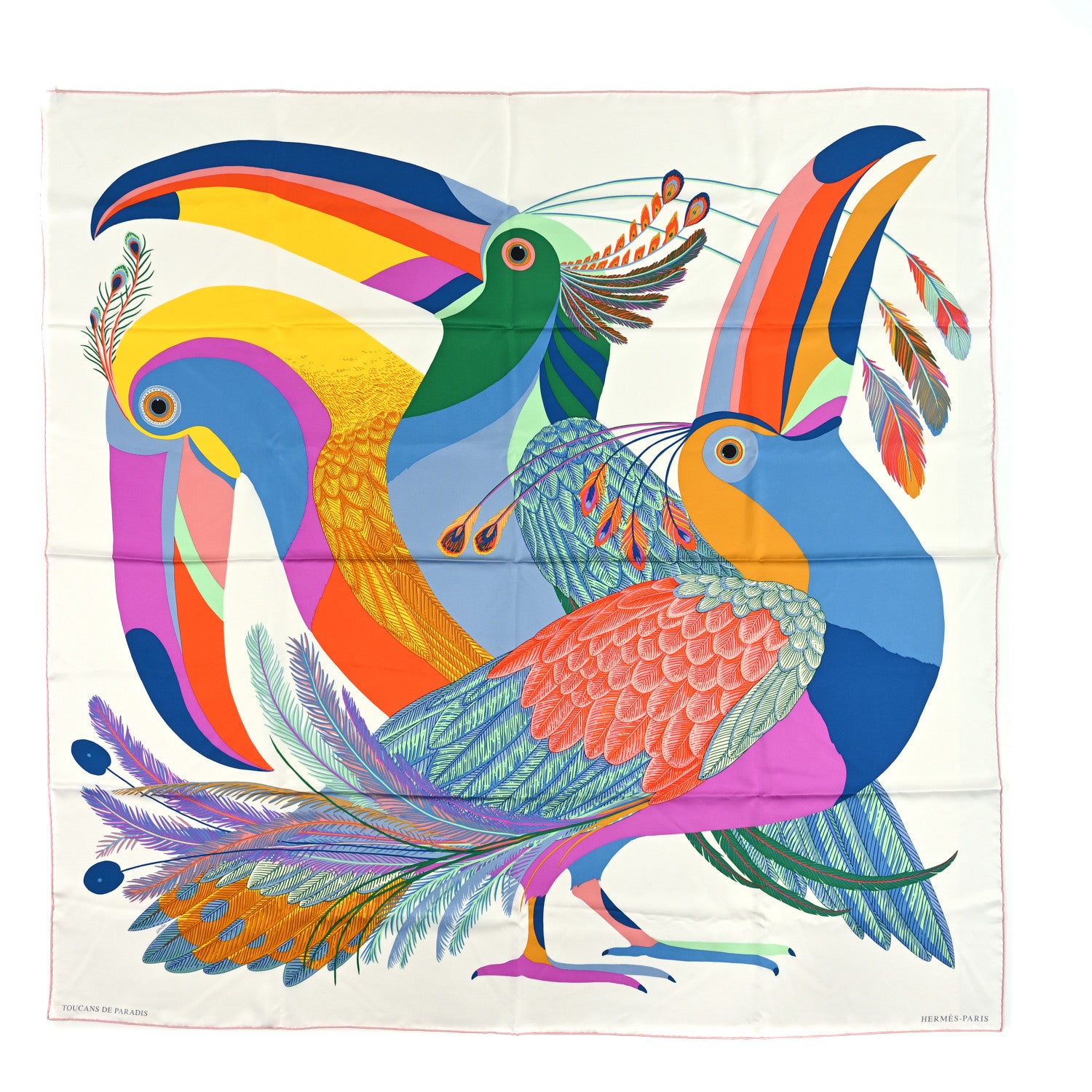 Hermes Silk Giant Toucans De Paradis Scarf 140 White Bleu Multicolor 1 of 4