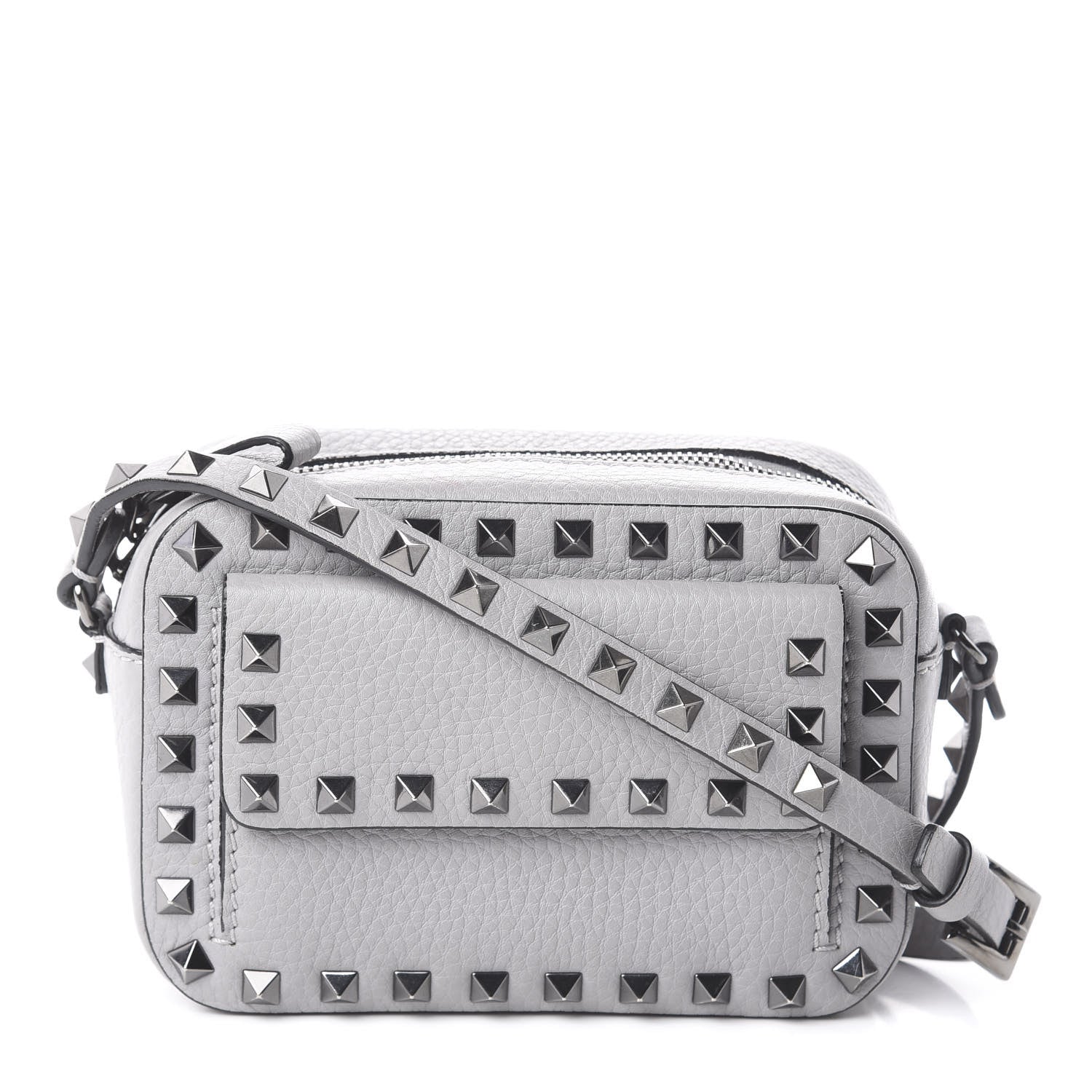 Valentino Garavani Grained Calfskin Small Rockstud Flap Pocket Camera Crossbody Bag Pastel Grey 1 of 8