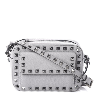 Valentino Garavani Grained Calfskin Small Rockstud Flap Pocket Camera Crossbody Bag Pastel Grey 1 of 8