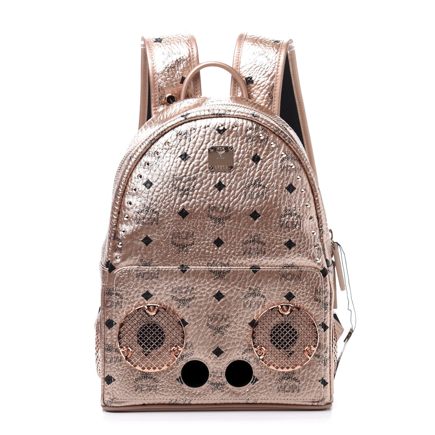 MCM Metallic X Wizpak Visetos Studded Sound System Speaker Backpack Champagne Gold 1 of 14