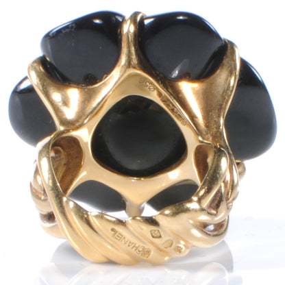 Chanel 18K Yellow Gold Ceramic Camellia Cachlonj Ring 8 Black 4 of 6