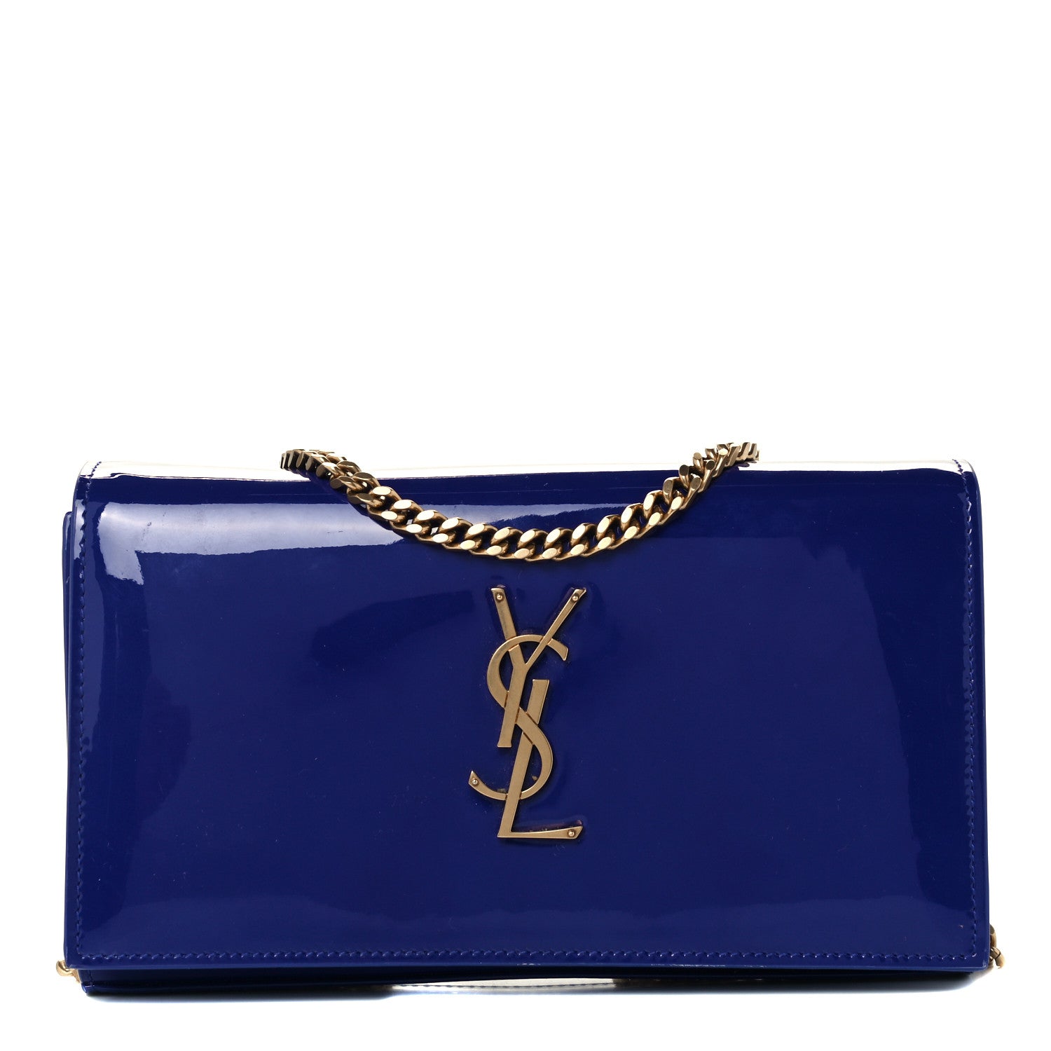 Saint Laurent Patent Calfskin Monogram Kate Wallet On Chain Royal Blue 1 of 10