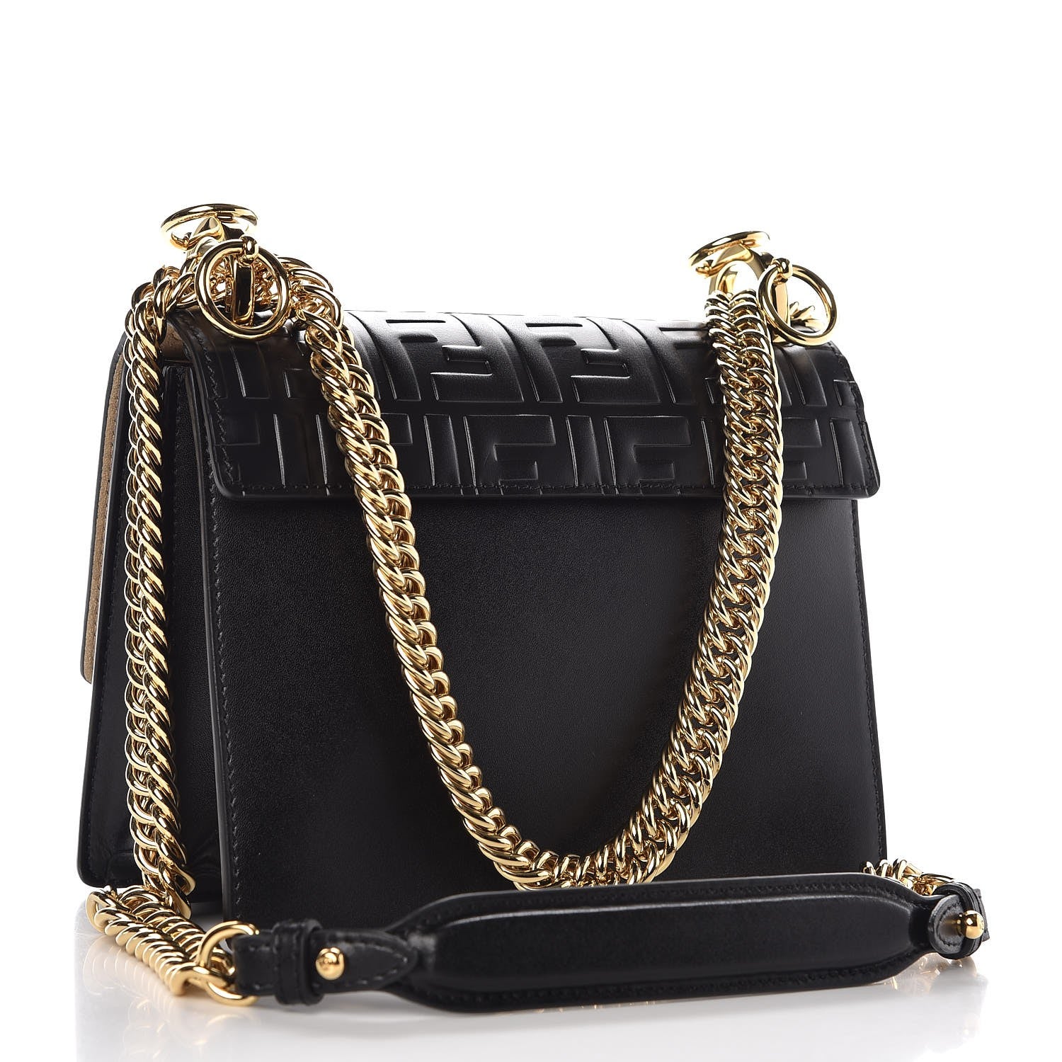 Fendi Vitello Liberty FF 1974 Embossed Small Kan I Shoulder Bag Black 3 of 8