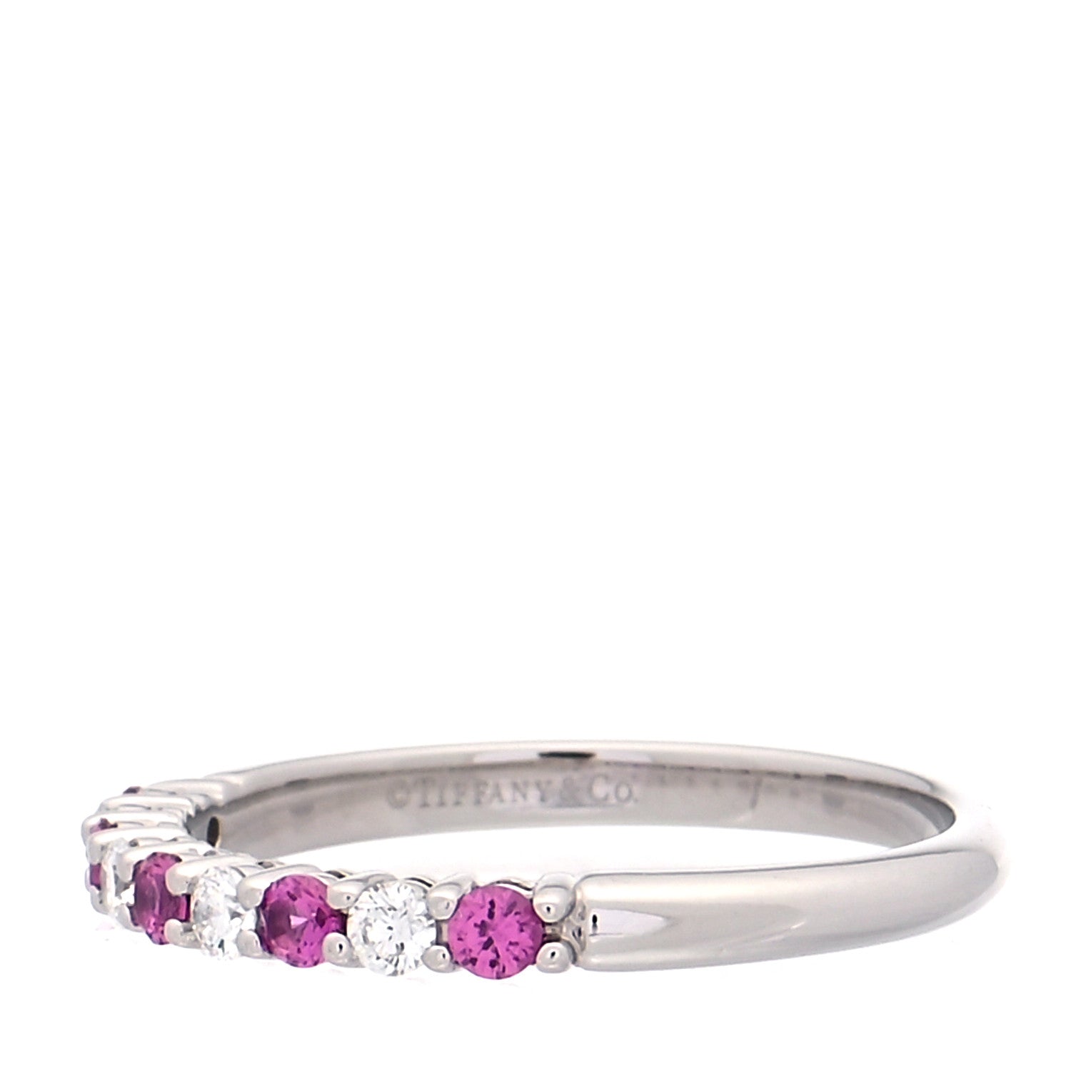 Tiffany Platinum Diamond Pink Sapphire 2.2mm Embrace Half Circle Ring 52 6 4 of 7