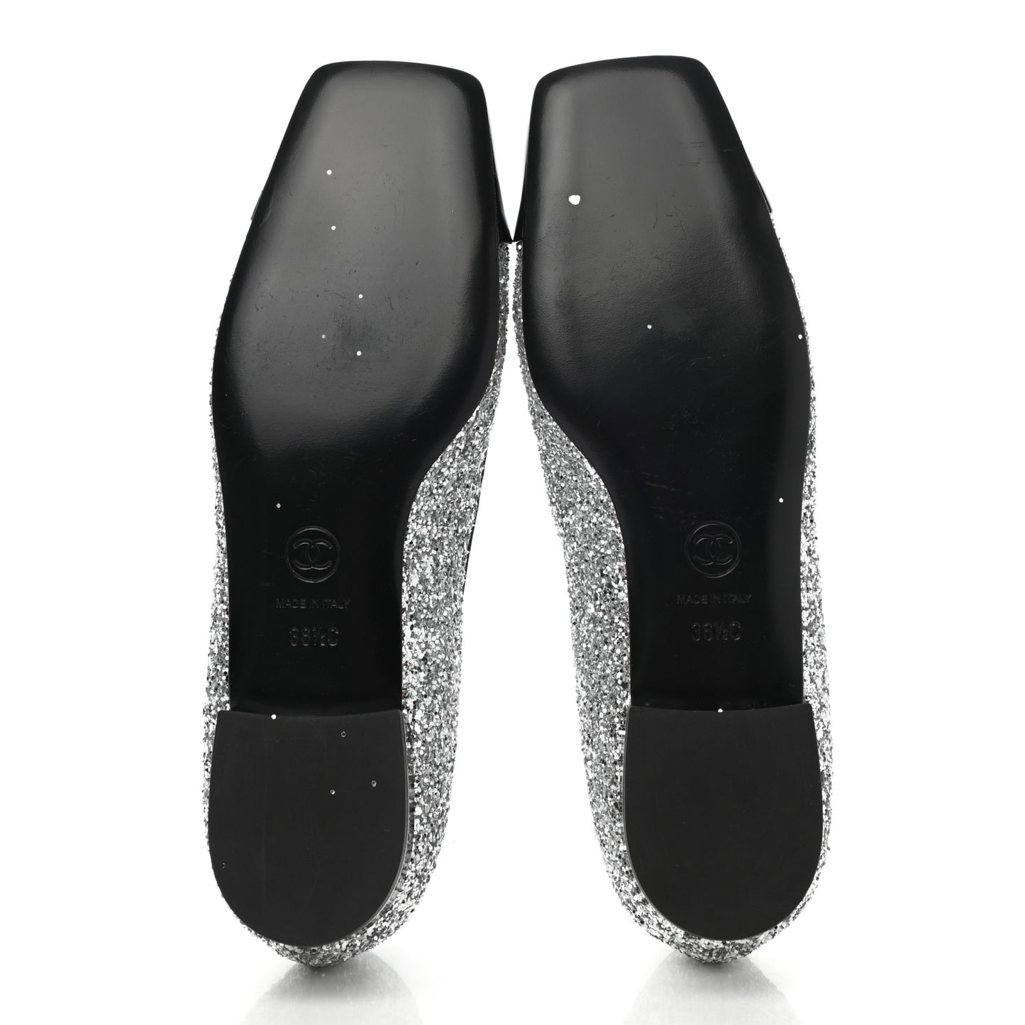Glitter Fabric Patent Calfskin Mocassin Loafers 36.5 Black Silver