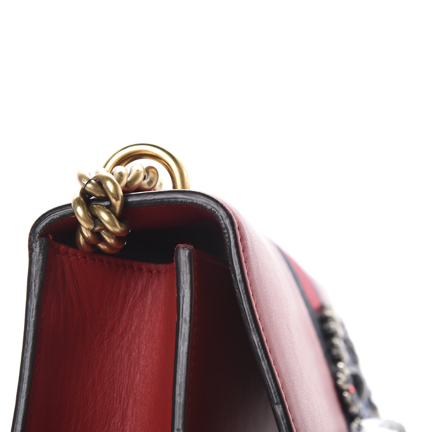 Gucci Calfskin Web Medium Peony Chain Shoulder Bag Red 15 of 16