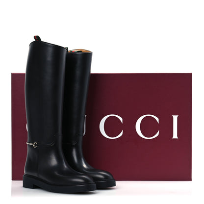 Gucci Shiny Calfskin Michelangelo Slim Horsebit Riding Boots 38 Black 11 of 11