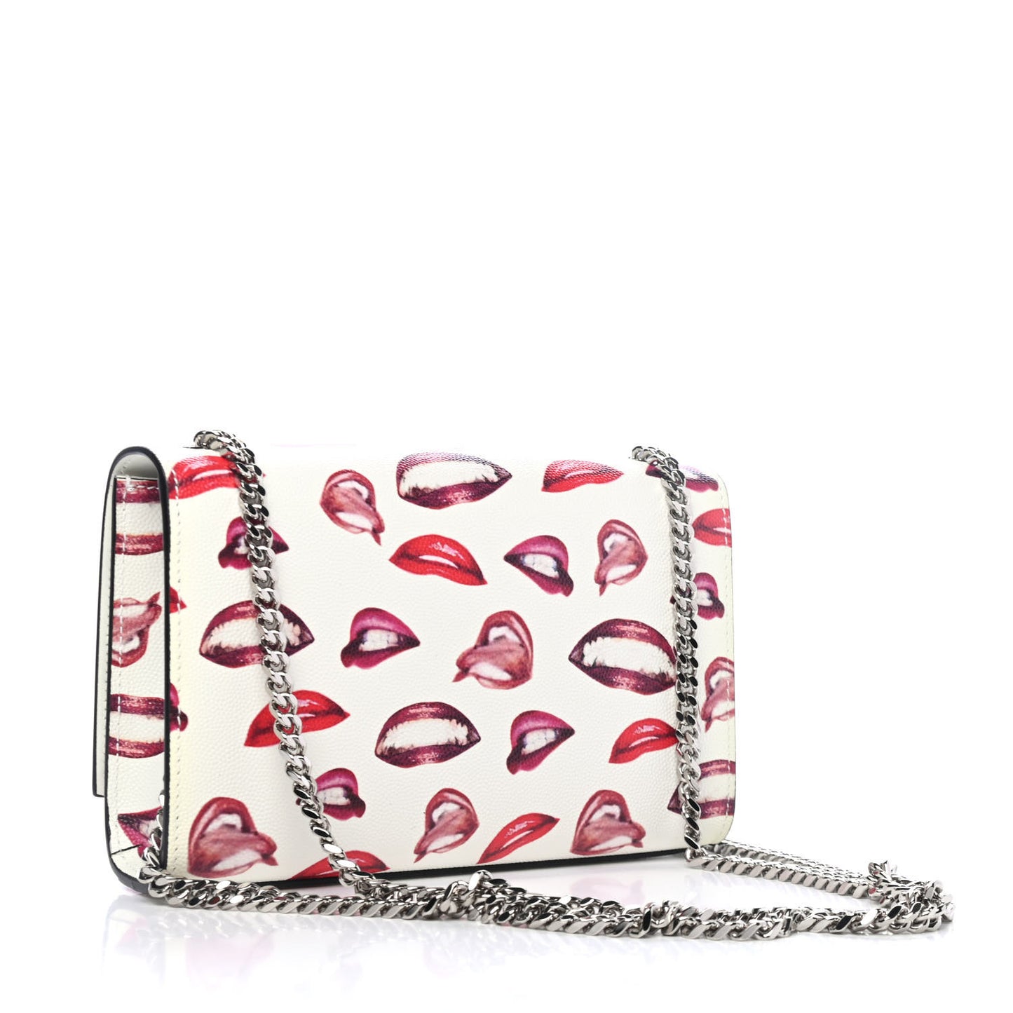 Grain De Poudre Lips Print Small Monogram Kate Satchel White Red