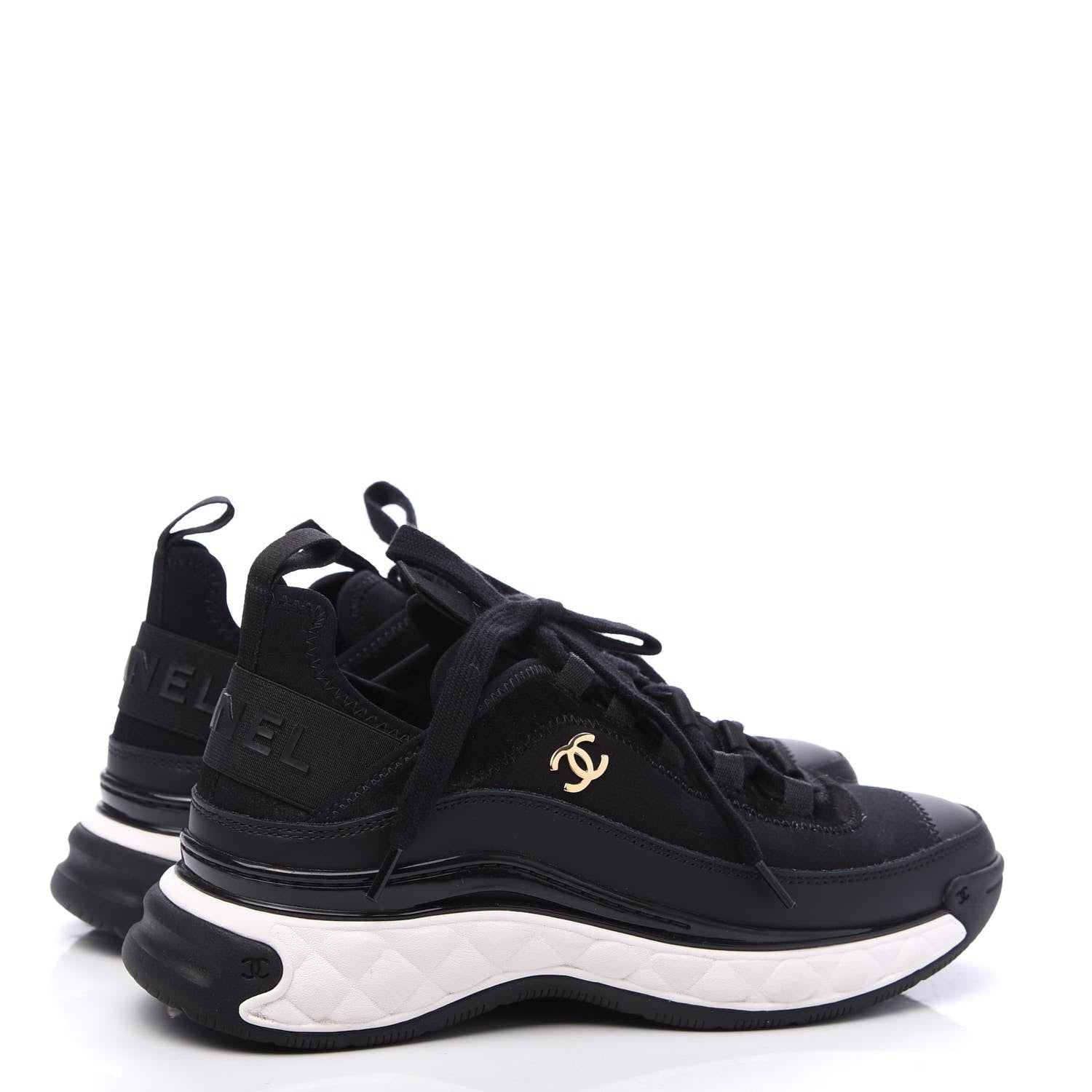 Chanel Velvet Calfskin Mixed Fibers CC Sneakers 36.5 Black 4 of 9