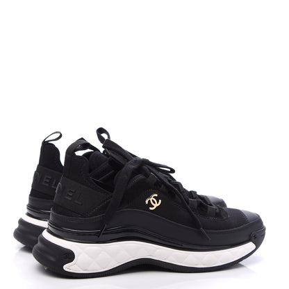 Chanel Velvet Calfskin Mixed Fibers CC Sneakers 36.5 Black 4 of 9