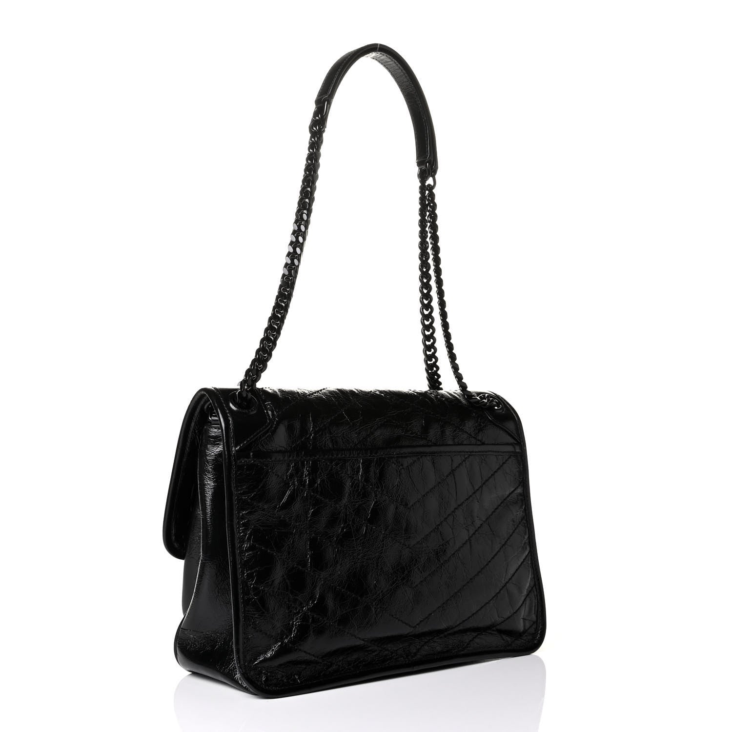Saint Laurent Crinkled Calfskin Matelasse Monogram Medium Niki Chain Satchel Black 2 of 5