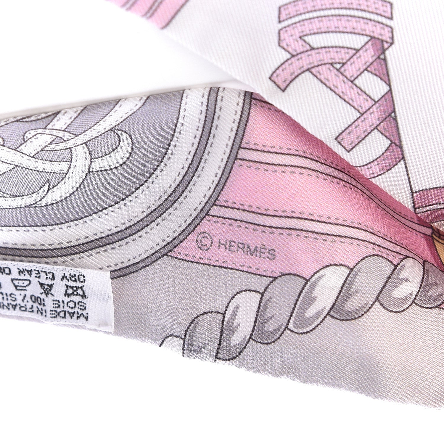 Hermes Silk Grande Tenue Twilly Scarf Rose Pale Gris Perle Blanc 4 of 5