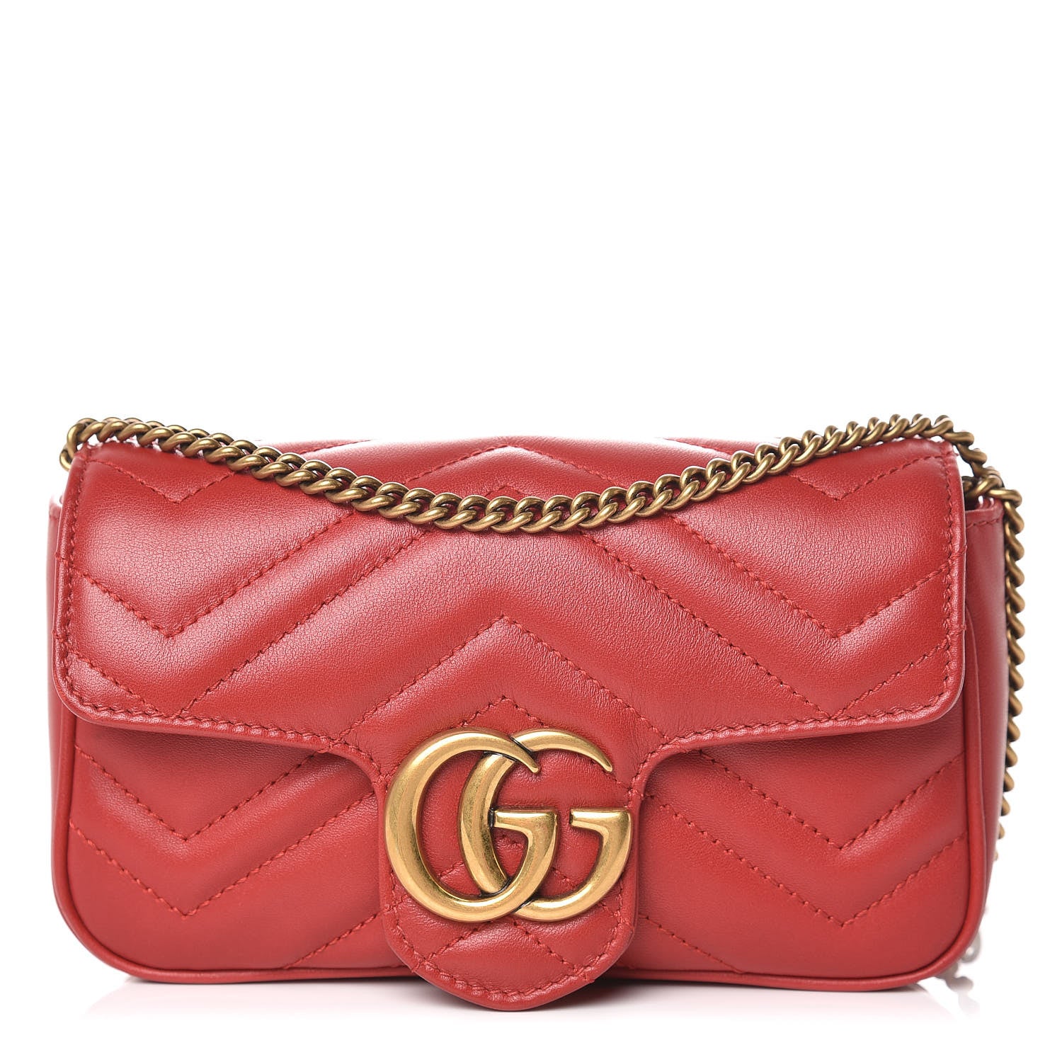 Gucci Calfskin Matelasse Super Mini GG Marmont Shoulder Bag Hibiscus Red 1 of 11