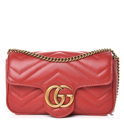 Gucci Calfskin Matelasse Super Mini GG Marmont Shoulder Bag Hibiscus Red 1 of 11