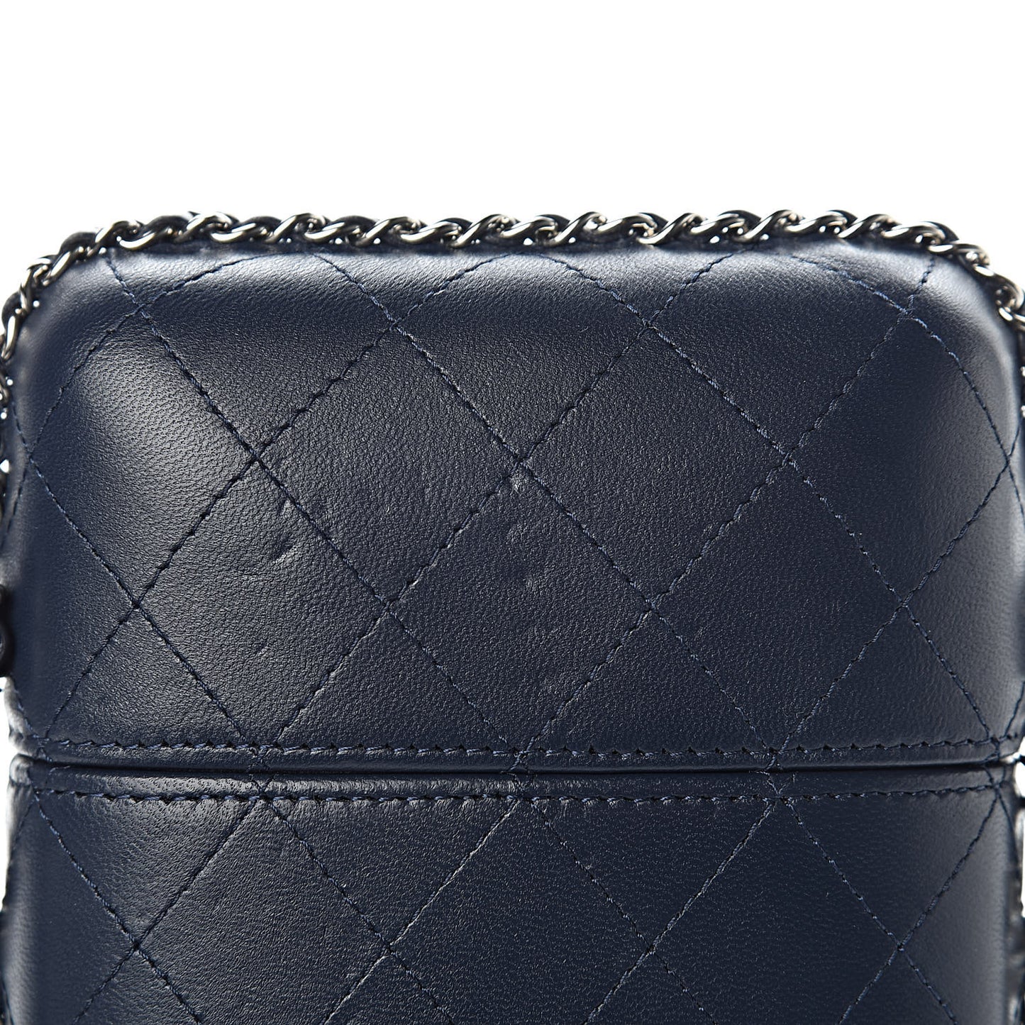Lambskin Quilted Chain Around Phone Holder Navy