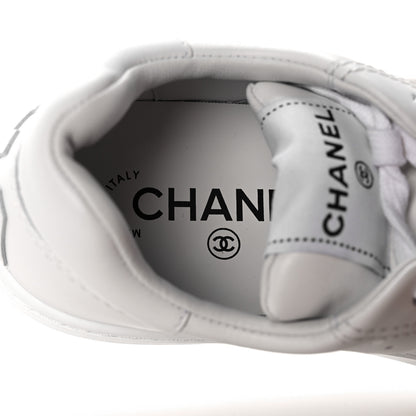 Chanel Grained Calfskin Fabric Womens Logo Sneakers 37 White 7 of 11