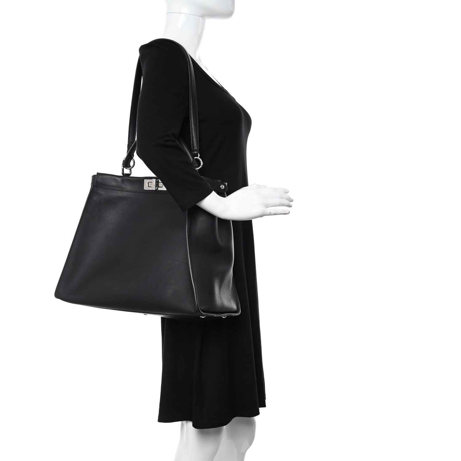 Fendi Vitello Dolce Marmol Patent Crocodile Trapuntata Large Peekaboo Iconic Satchel Black Fumo 2 of 10