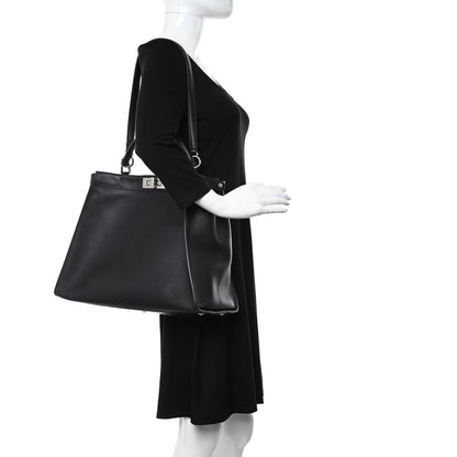 Fendi Vitello Dolce Marmol Patent Crocodile Trapuntata Large Peekaboo Iconic Satchel Black Fumo 2 of 10