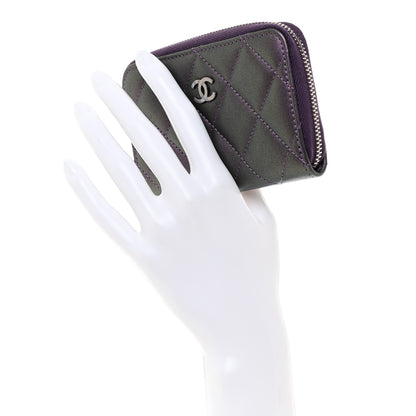 Chanel Metallic Lambskin Quilted Zip Around Coin Purse Wallet Dark Purple 2 of 7