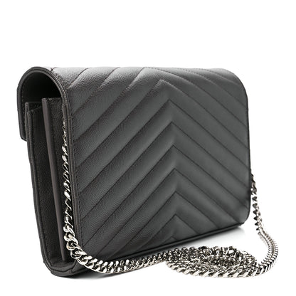 Saint Laurent Grain De Poudre Matelasse Chevron Monogram Chain Wallet Earth 3 of 10