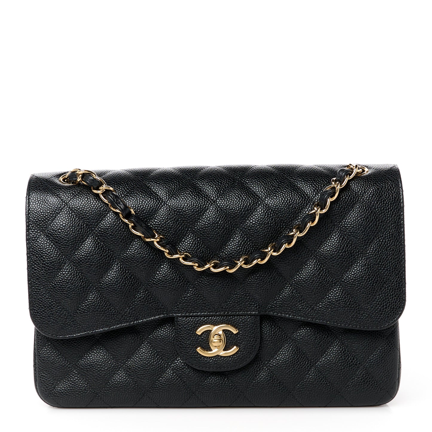 Caviar Quilted Jumbo Double Flap Black