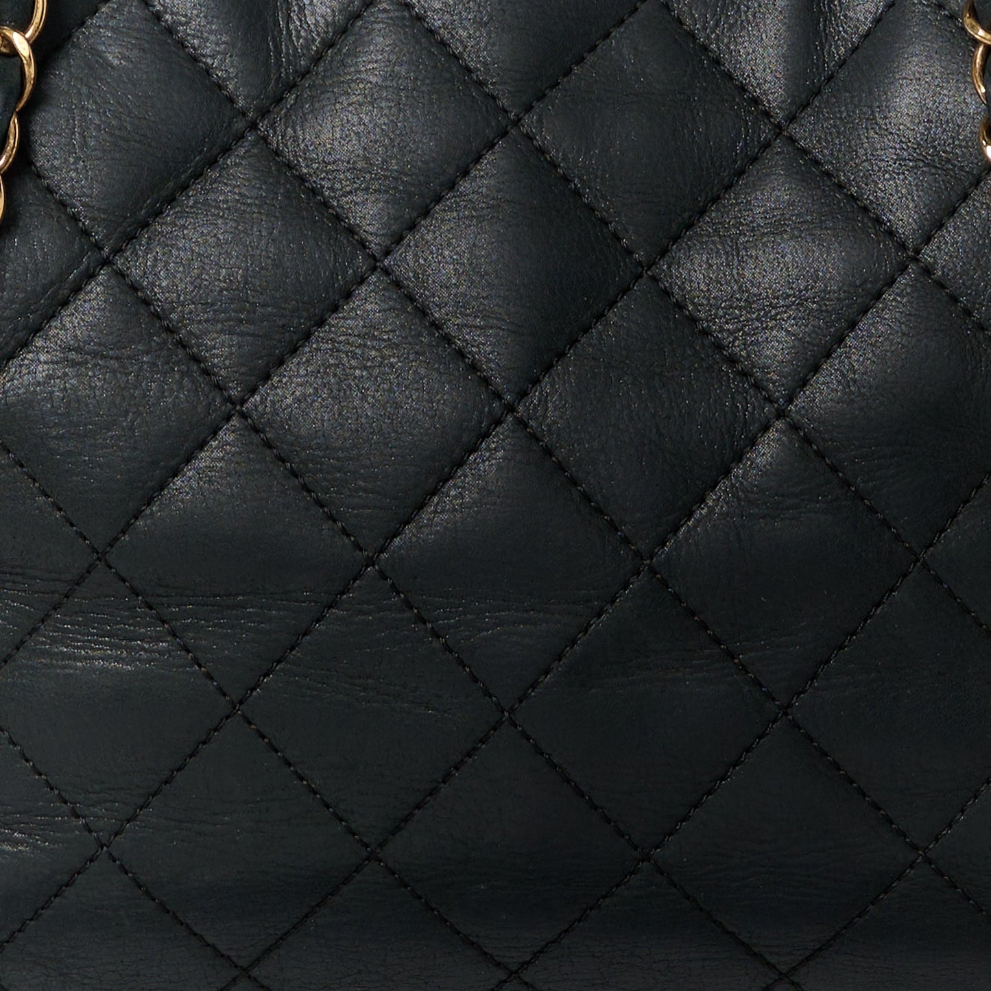 Iridescent Calfskin Quilted Happy Stitch Shopping Tote Black